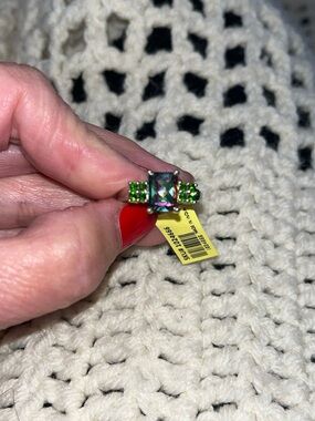 Green Multi-Color Topaz Sterling Silver
Ring 3.62ctw Size 7.5